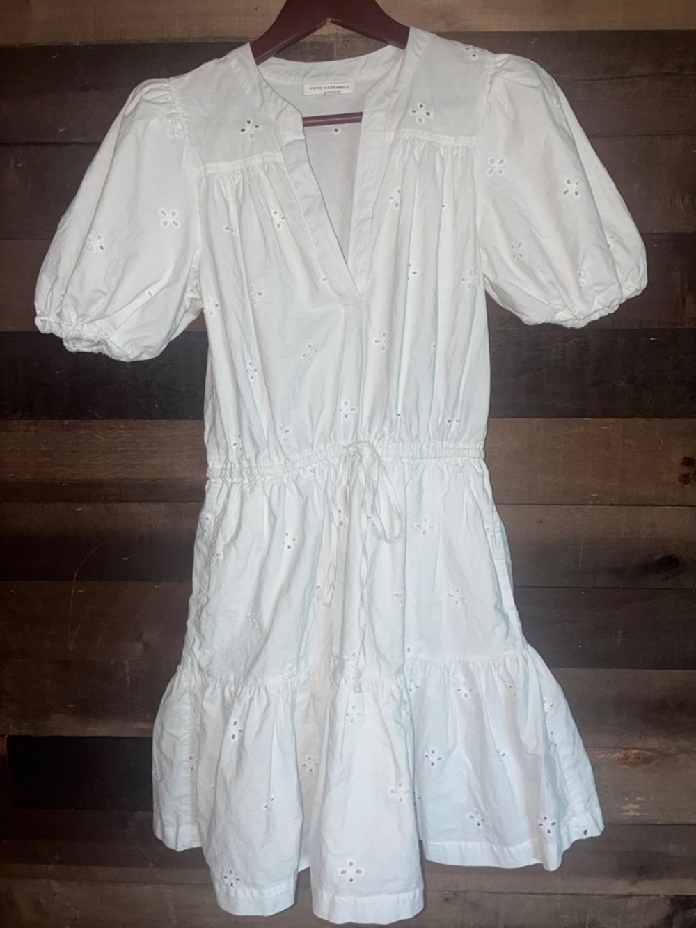 Eyelet Puff-Sleeve Mini Dress - White